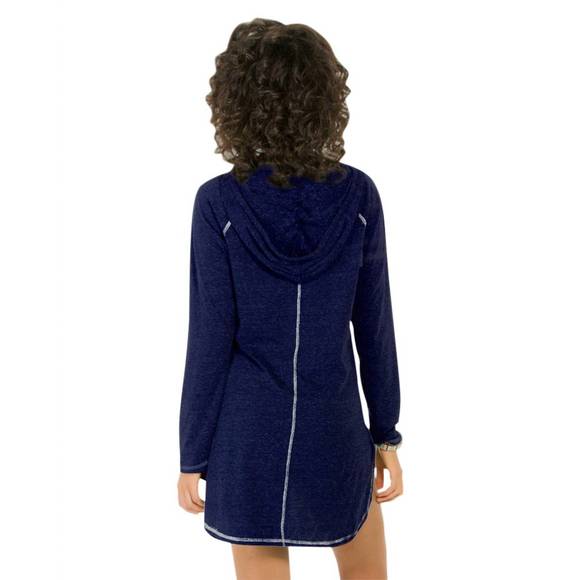 NEW ECO SWIM hooded long sleeve tunic in navy - Picture 2 of 2